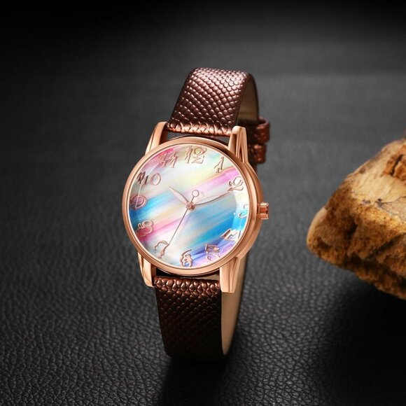 Stylish 32mm Rainbow Leather Watch for Women: Elegant & Precise Quartz Timepiece - Picture 2 of 7